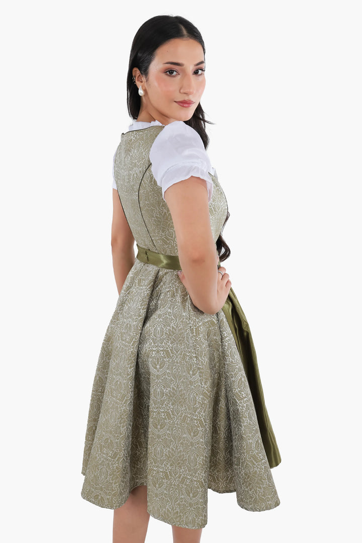 Emerentia | Women's Forest Green Oktoberfest Dirndl Midi Dress with Buttoned Bodice - image 5