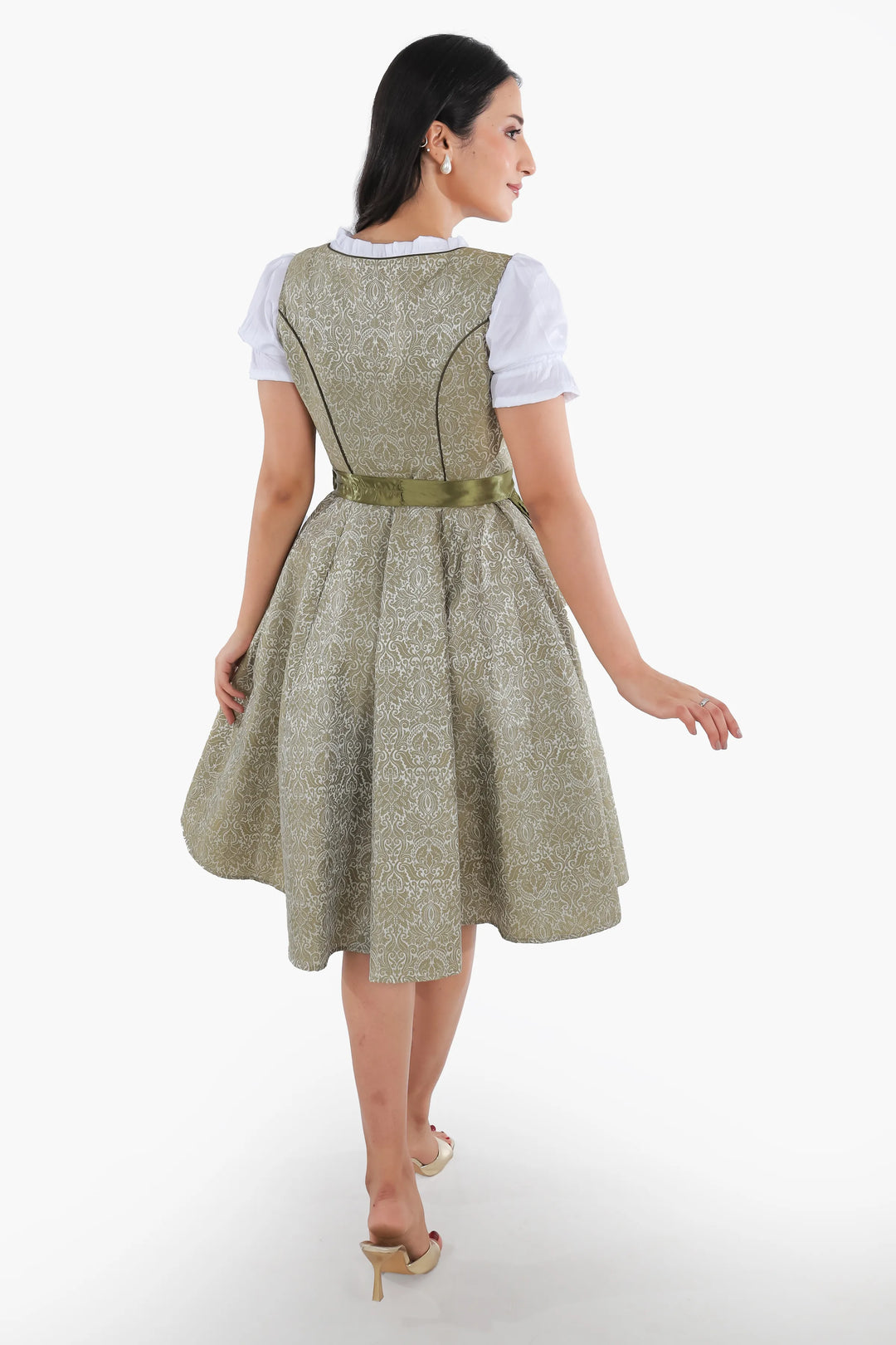 Emerentia | Women's Forest Green Oktoberfest Dirndl Midi Dress with Buttoned Bodice - image 6