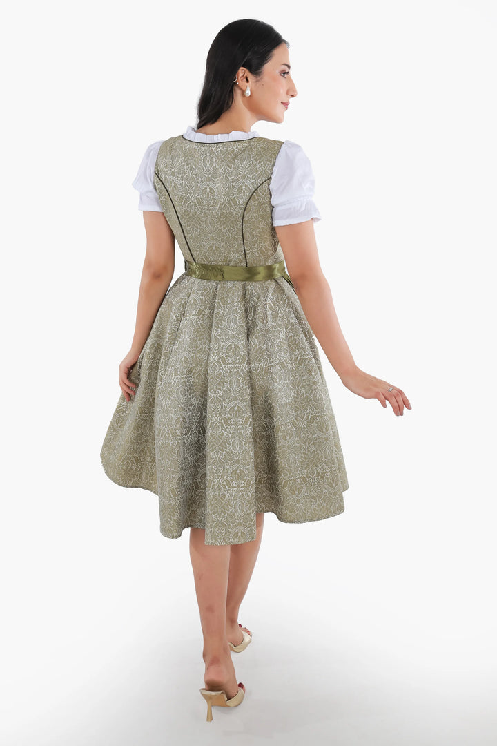 Emerentia | Women's Forest Green Oktoberfest Dirndl Midi Dress with Buttoned Bodice - image 6