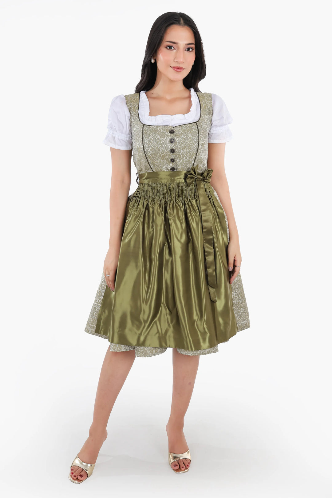 Emerentia | Women's Forest Green Oktoberfest Dirndl Midi Dress with Buttoned Bodice - image 1