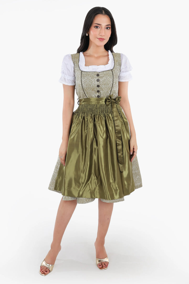 Emerentia | Women's Forest Green Oktoberfest Dirndl Midi Dress with Buttoned Bodice - image 1