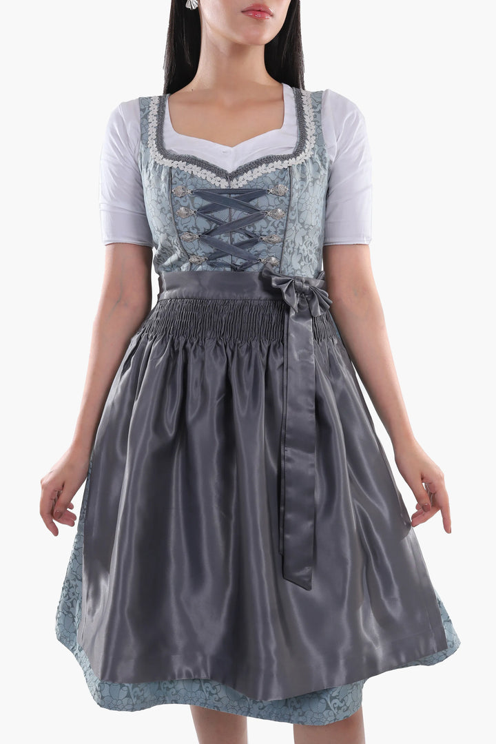 Hildegard | Women's Slate Blue Oktoberfest Dirndl Midi Dress with Laced Bodice - image 4