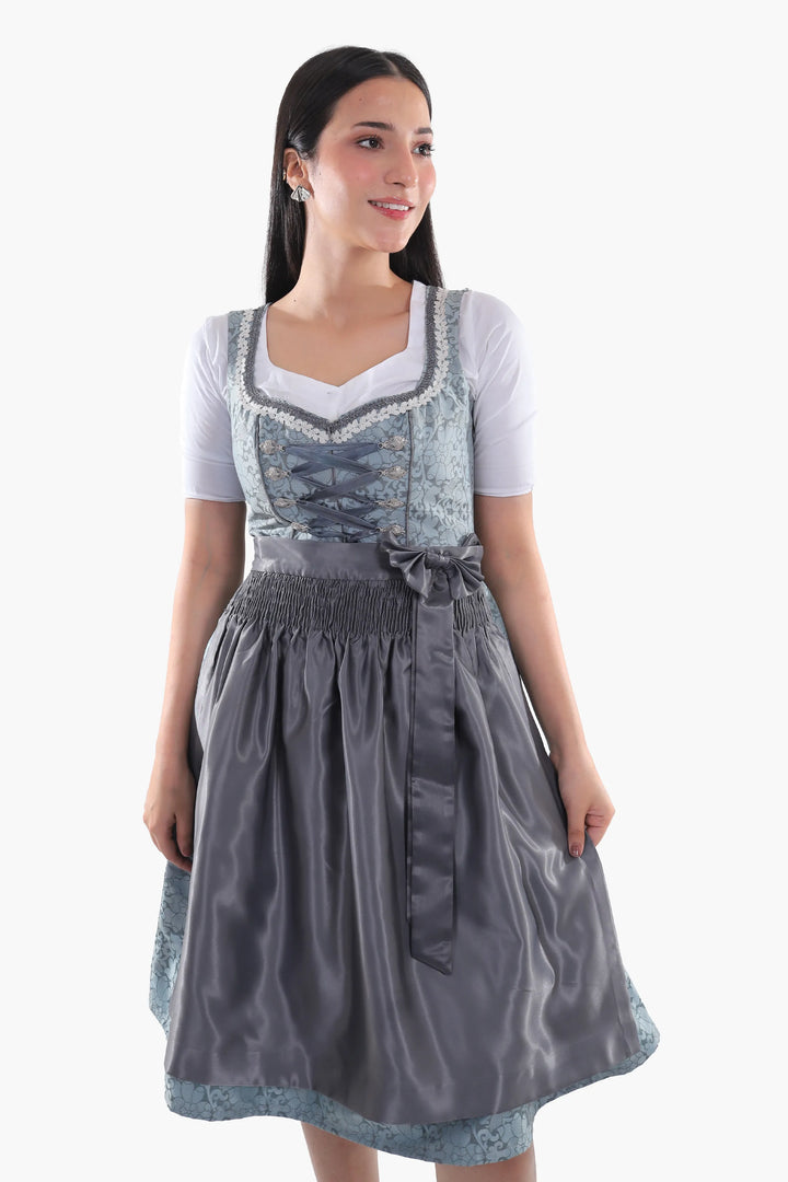 Hildegard | Women's Slate Blue Oktoberfest Dirndl Midi Dress with Laced Bodice - image 5