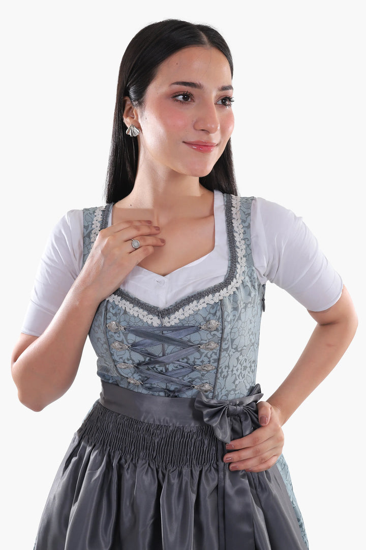 Hildegard | Women's Slate Blue Oktoberfest Dirndl Midi Dress with Laced Bodice - image 6