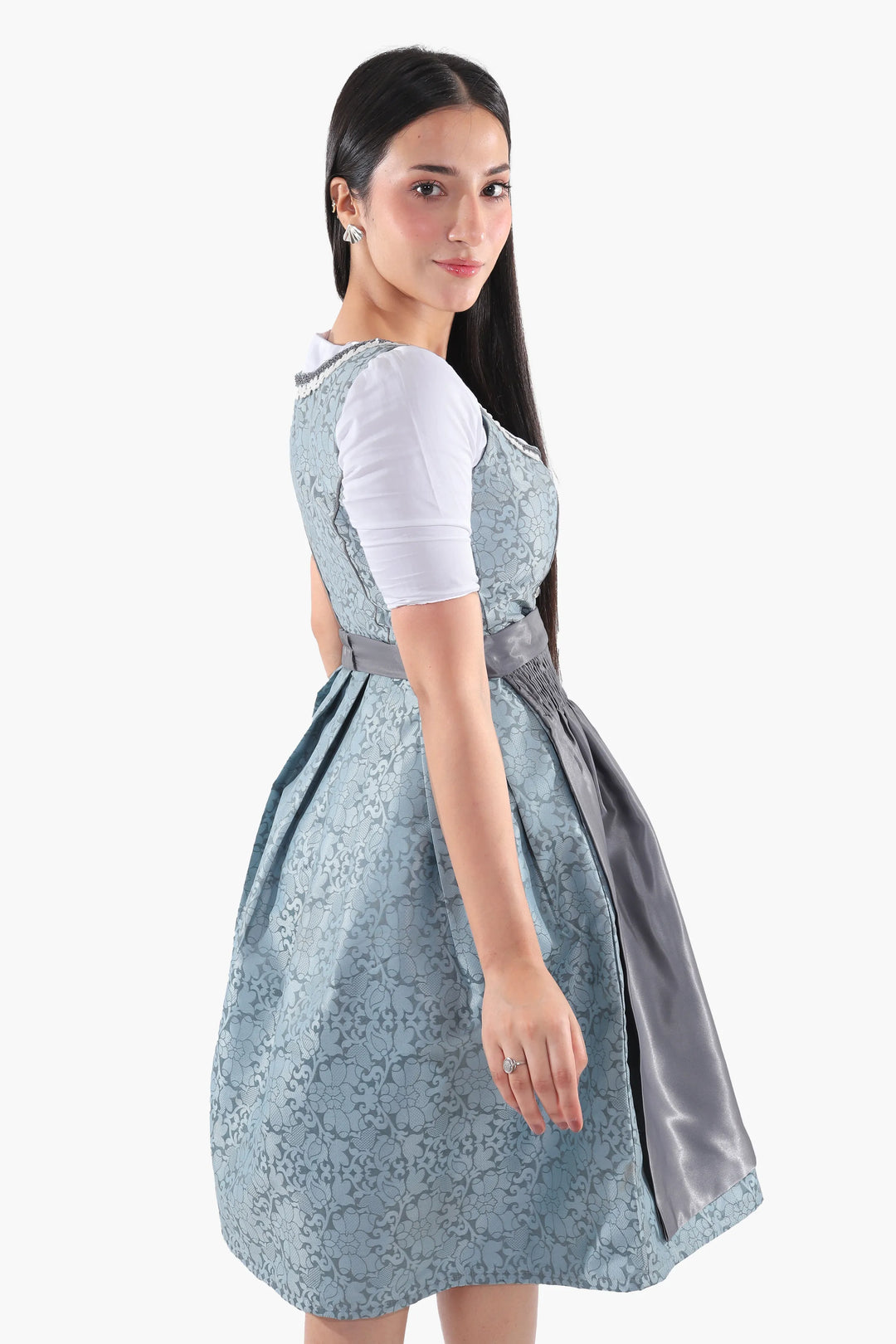 Hildegard | Women's Slate Blue Oktoberfest Dirndl Midi Dress with Laced Bodice - image 7