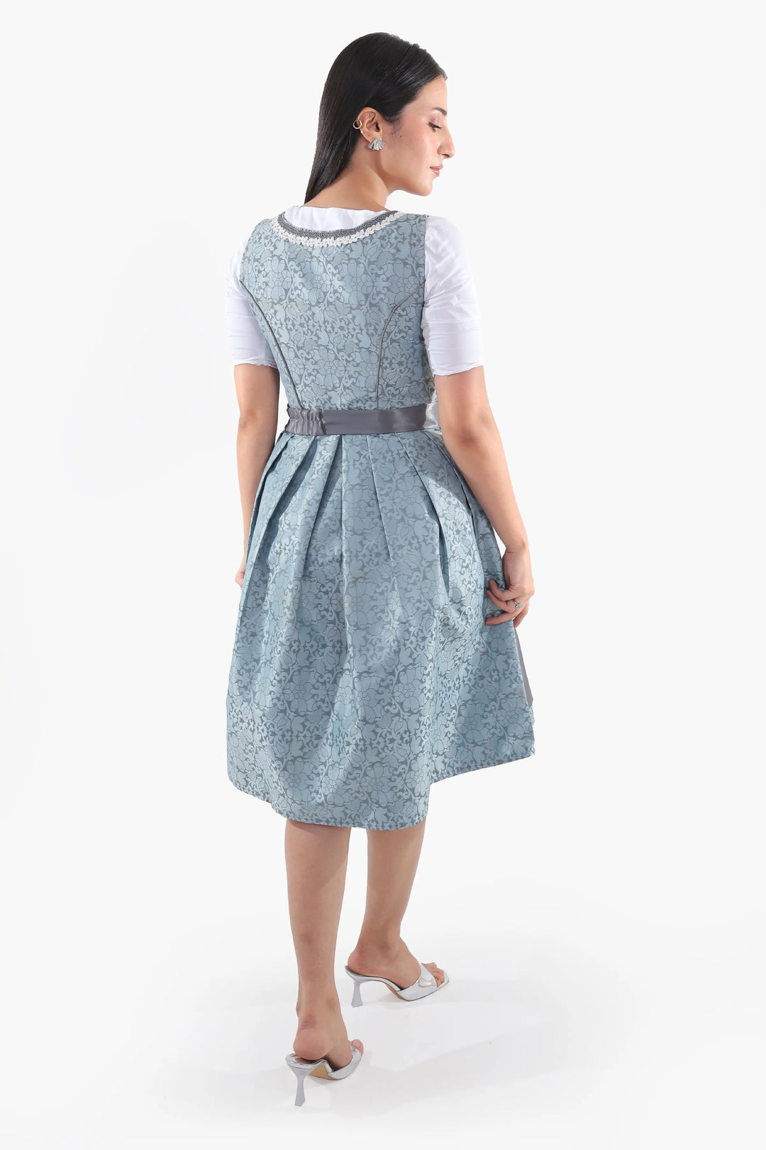 Hildegard | Women's Slate Blue Oktoberfest Dirndl Midi Dress with Laced Bodice - image 8