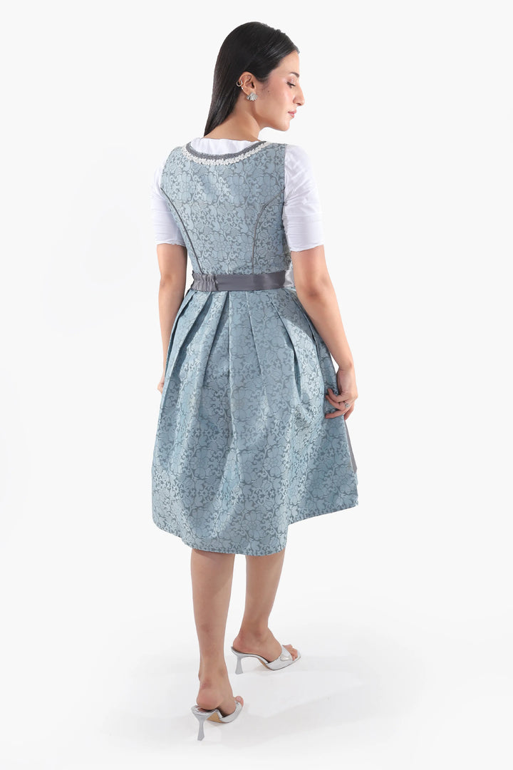 Hildegard | Women's Slate Blue Oktoberfest Dirndl Midi Dress with Laced Bodice - image 8