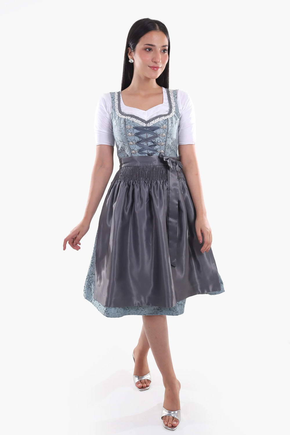 Hildegard | Women's Slate Blue Oktoberfest Dirndl Midi Dress with Laced Bodice - image 2