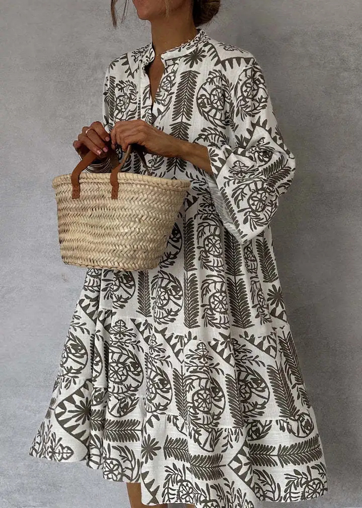 Fortunata printed shirt midi dress, collared, long sleeves