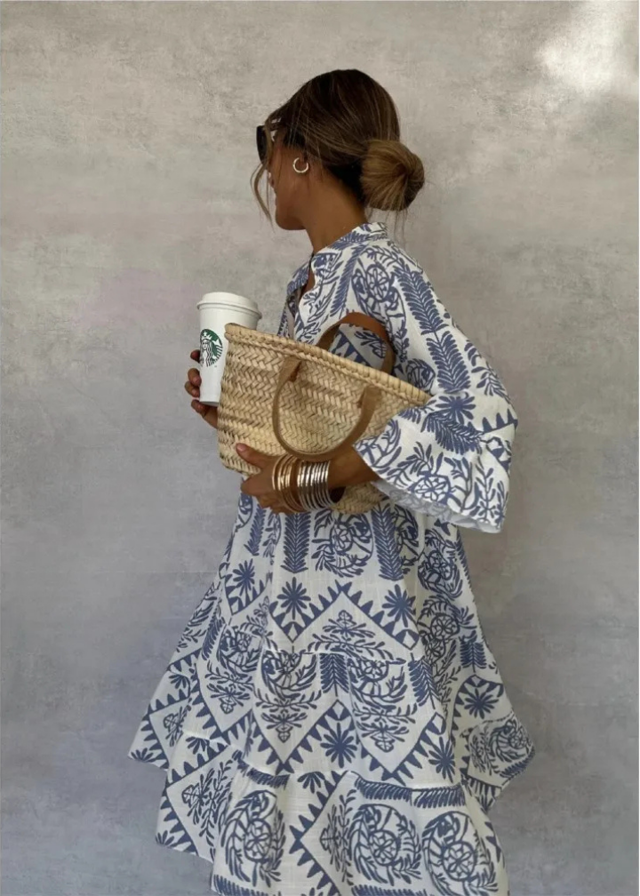 Fortunata printed shirt midi dress, collared, long sleeves