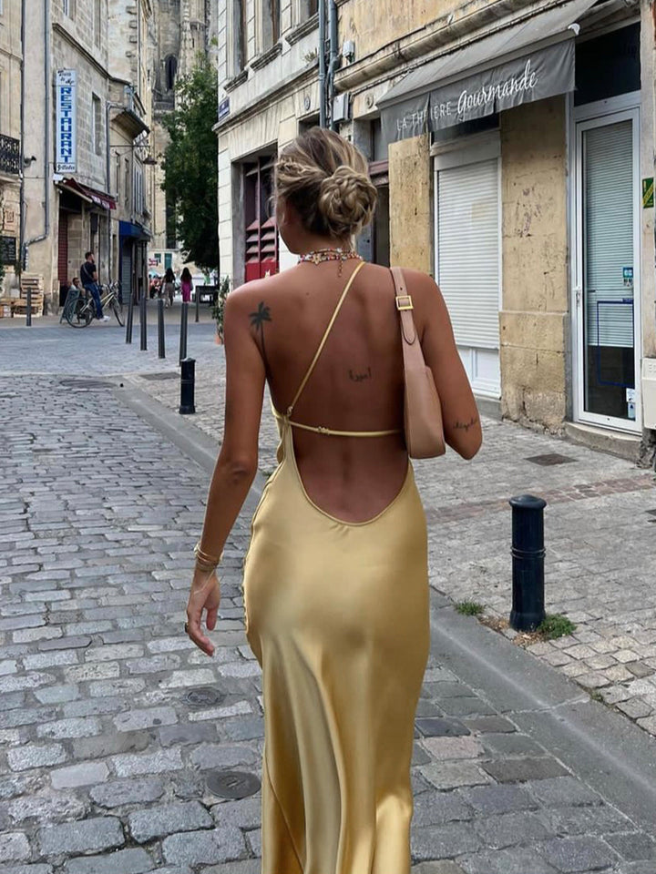 Alessandra | Women's Moonlight Open Back Satin Slit Long Dress