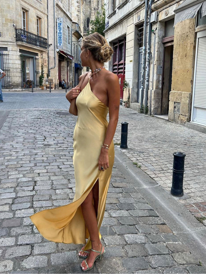 Alessandra | Women's Moonlight Open Back Satin Slit Long Dress