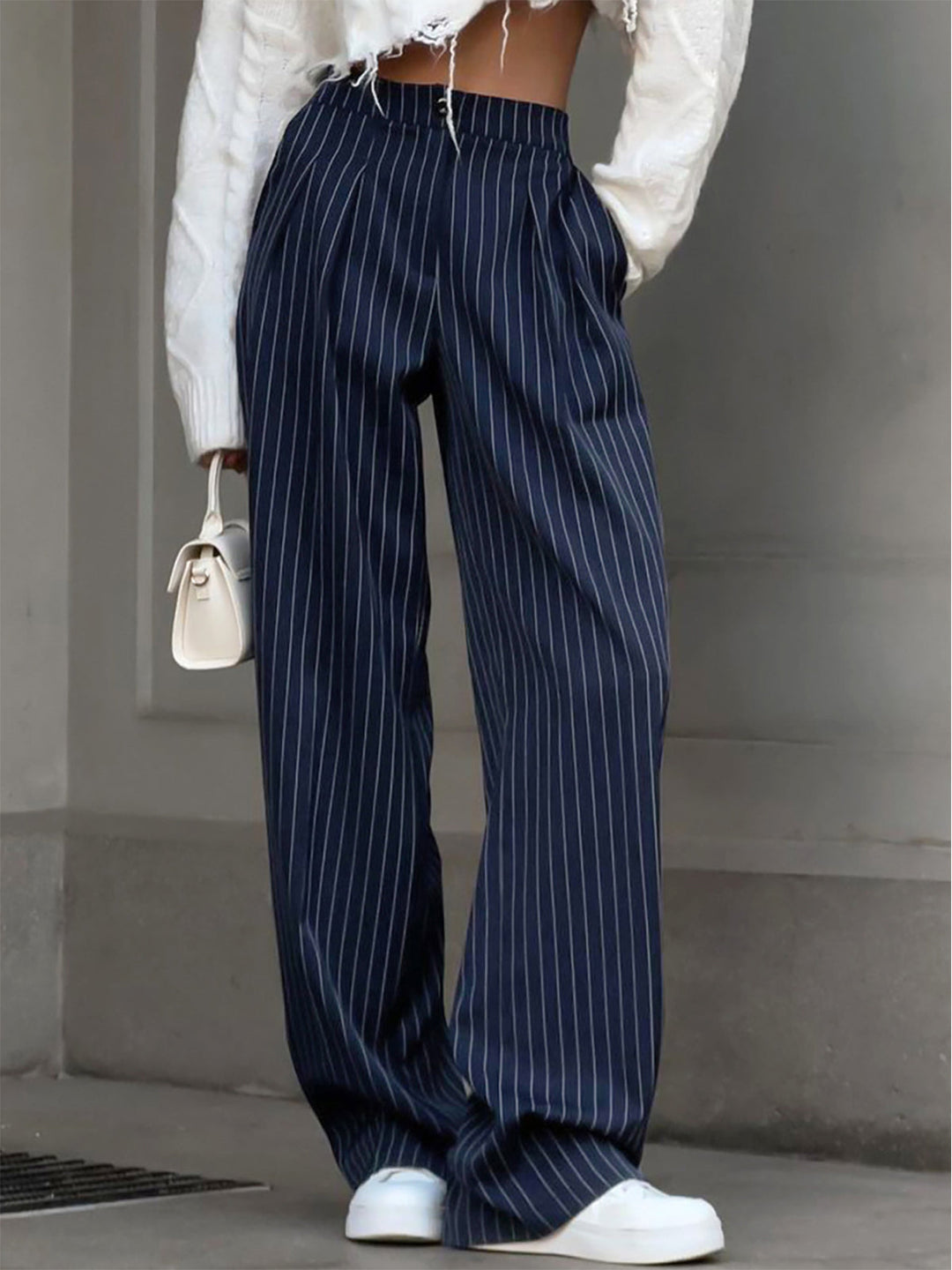 Mildred | Women's Pinstripe Pleated Wide-Leg Pants