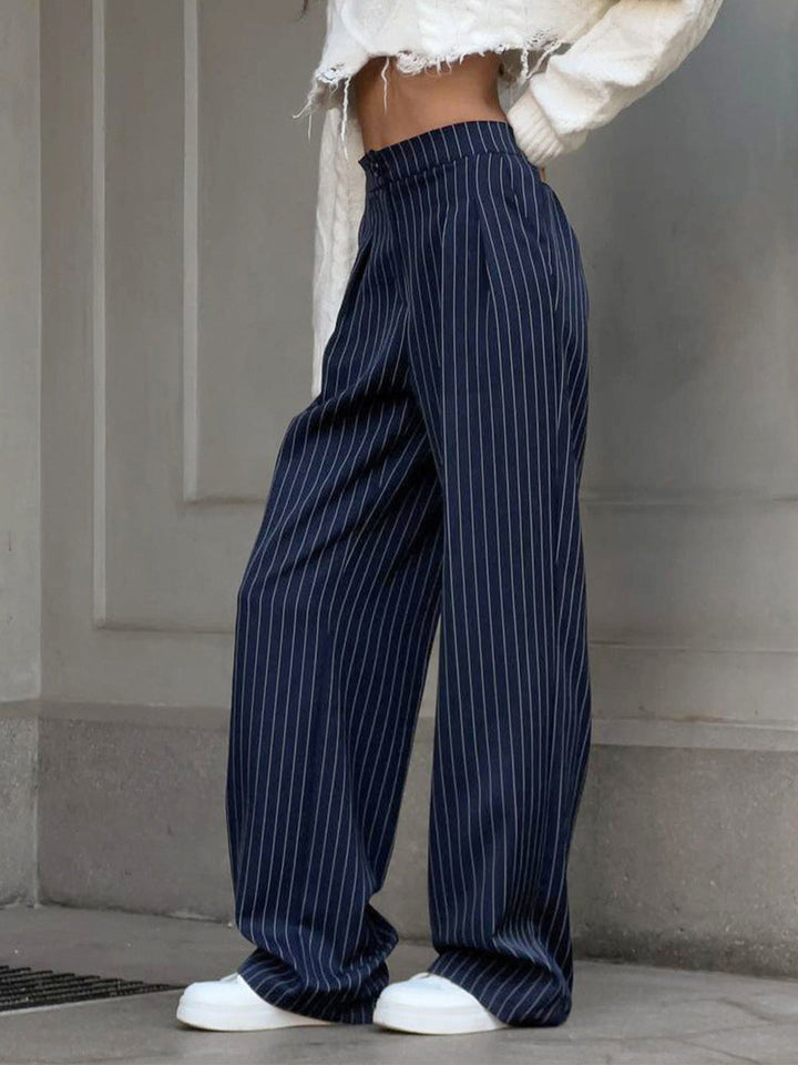 Mildred | Women's Pinstripe Pleated Wide-Leg Pants
