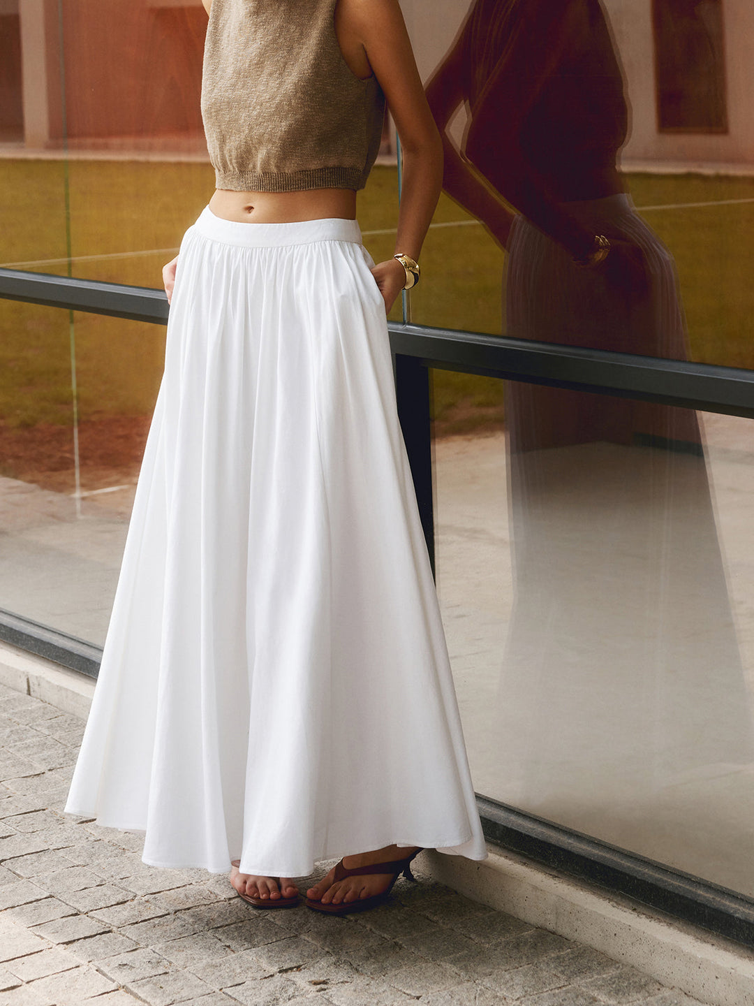 Eugenie | Women's Cotton Pleated Maxi Skirt