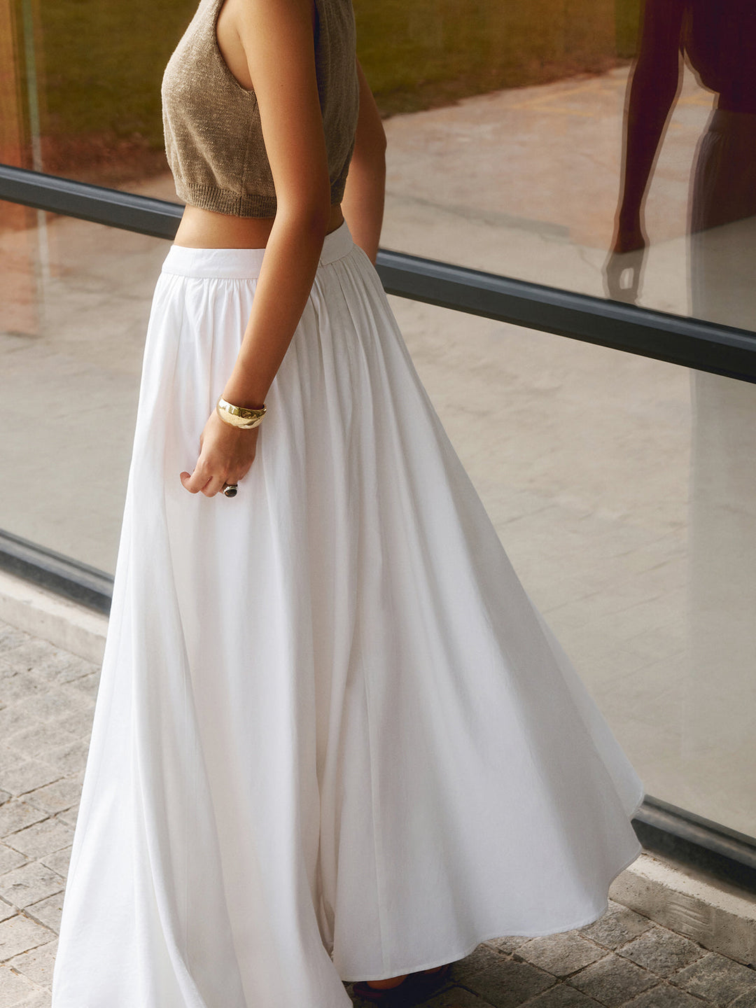 Eugenie | Women's Cotton Pleated Maxi Skirt