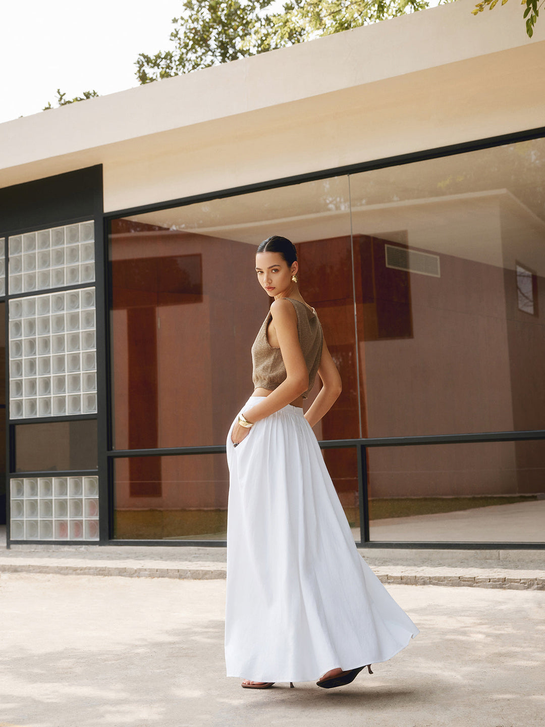 Eugenie | Women's Cotton Pleated Maxi Skirt