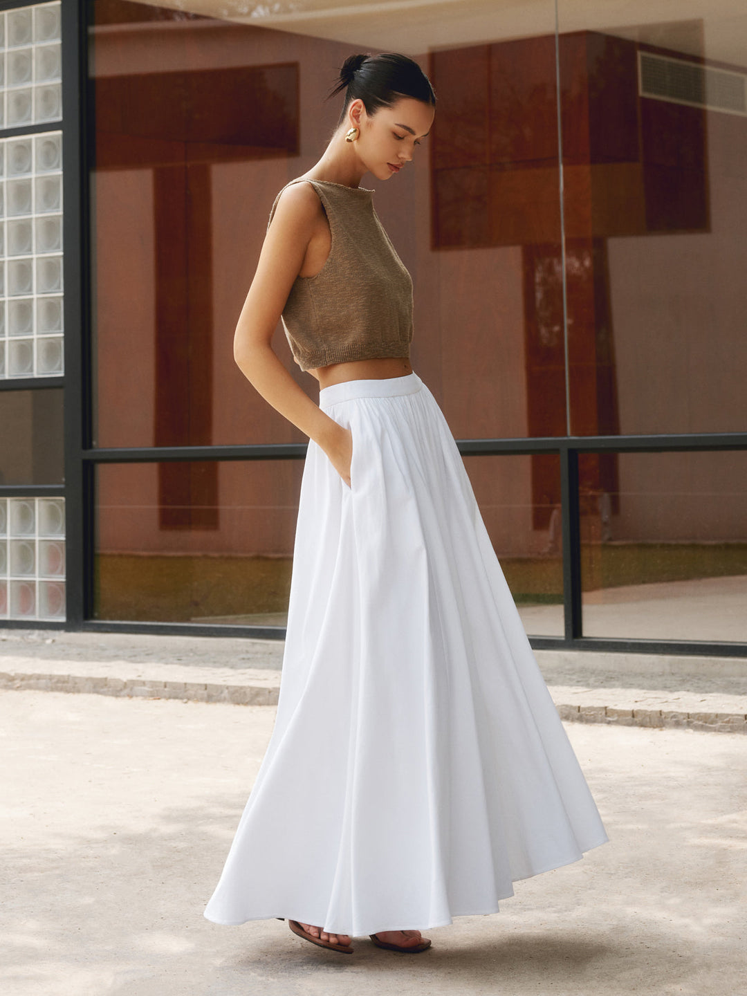 Eugenie | Women's Cotton Pleated Maxi Skirt