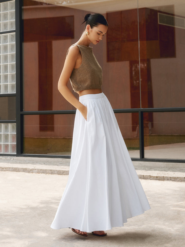 Eugenie | Women's Cotton Pleated Maxi Skirt
