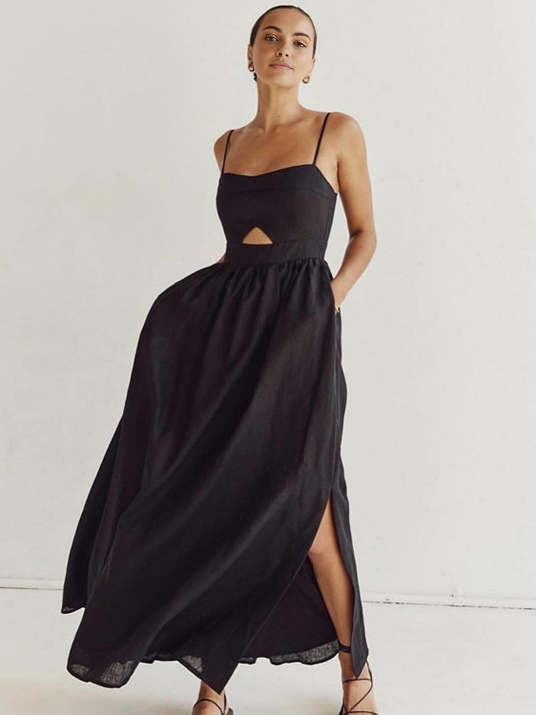 Fern | Women's Cotton Sleeveless Pockets Cutout Long Dress