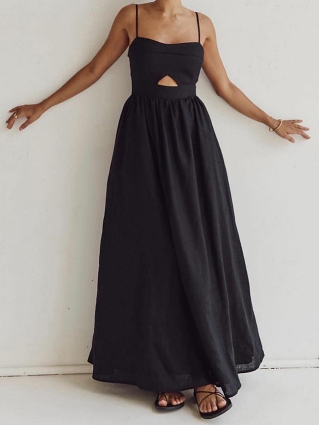 Fern | Women's Cotton Sleeveless Pockets Cutout Long Dress