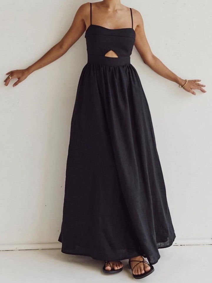 Fern | Women's Cotton Sleeveless Pockets Cutout Long Dress