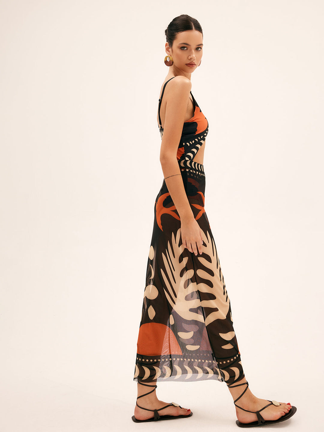 Sabina | Women's Bird Print Mesh Cover Up Maxi Skirt