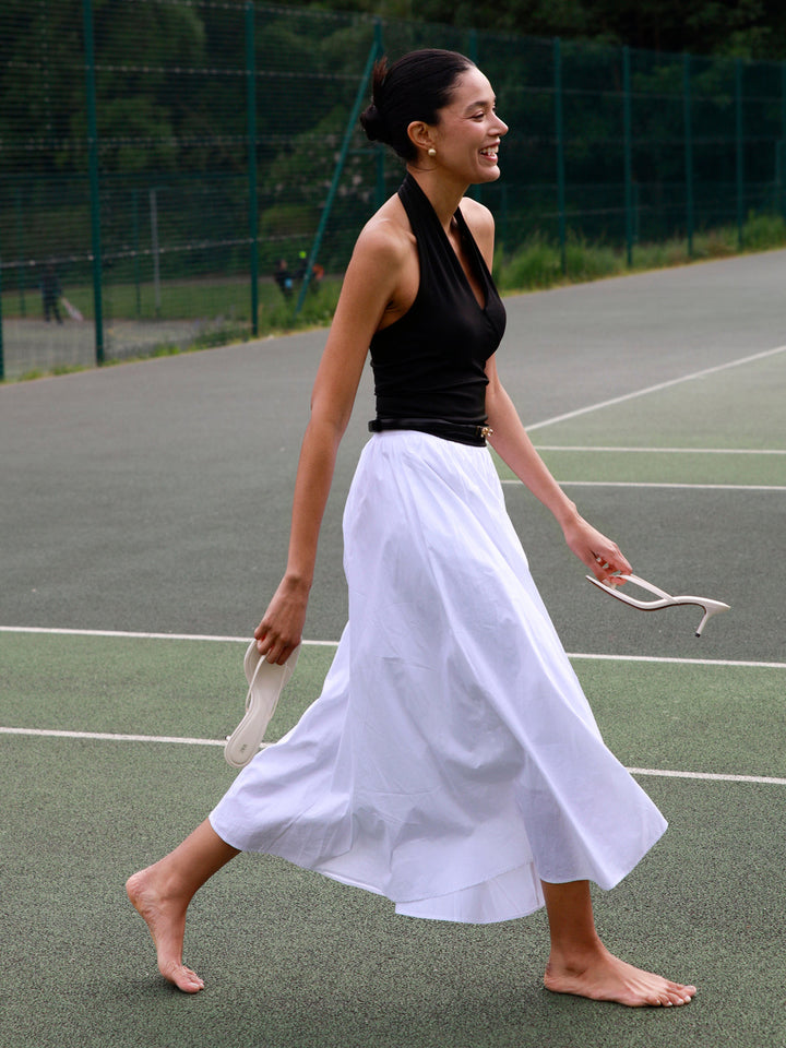 Eugenie | Women's Cotton Pleated Maxi Skirt