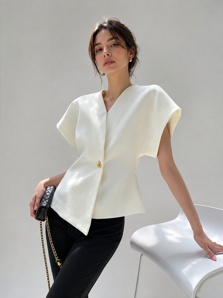Guinevere | Women's Trendy V-Neck Button Down Blouse
