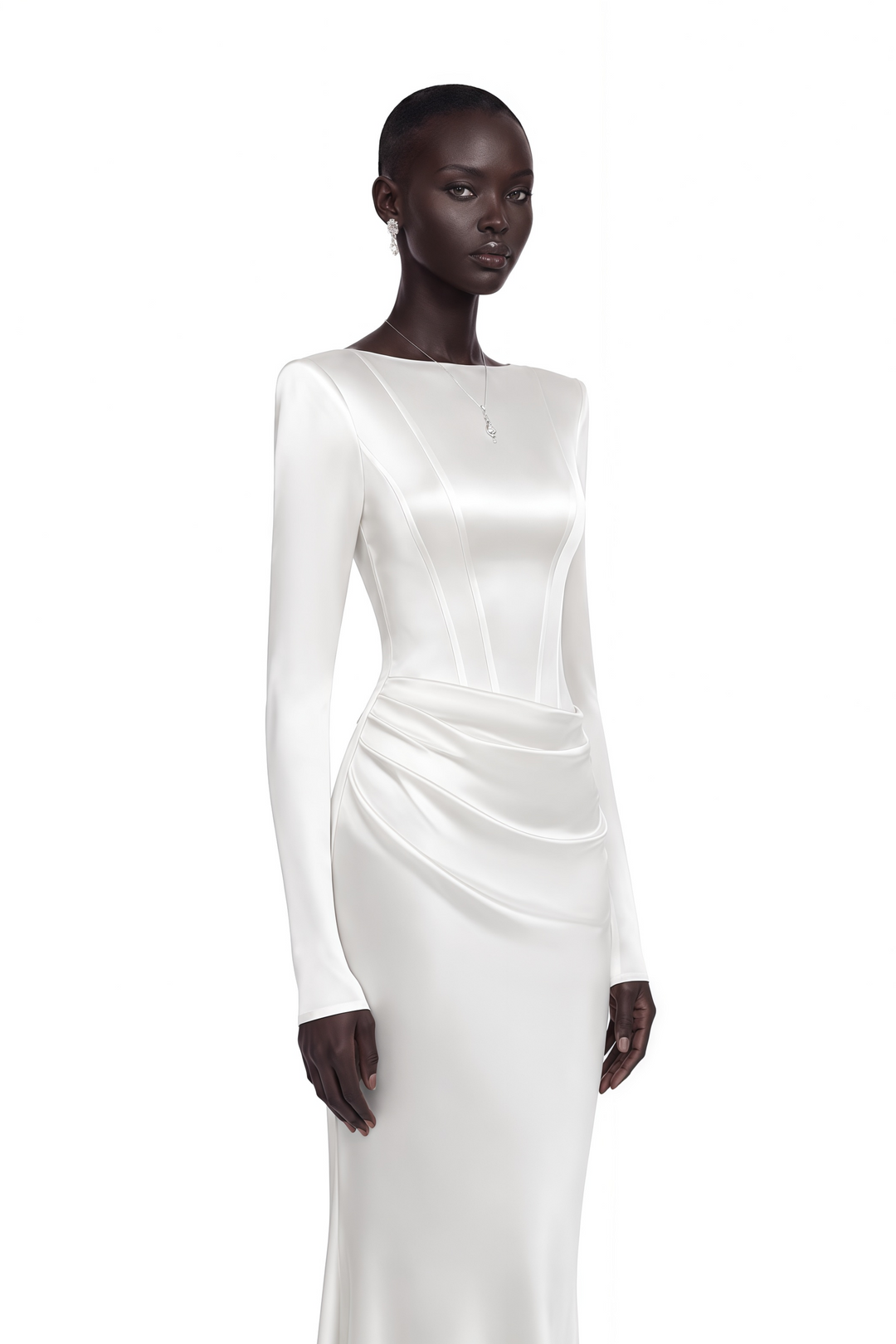 Kathy | Women's Belisent White Long Sleeve Ruched Maxi Dress
