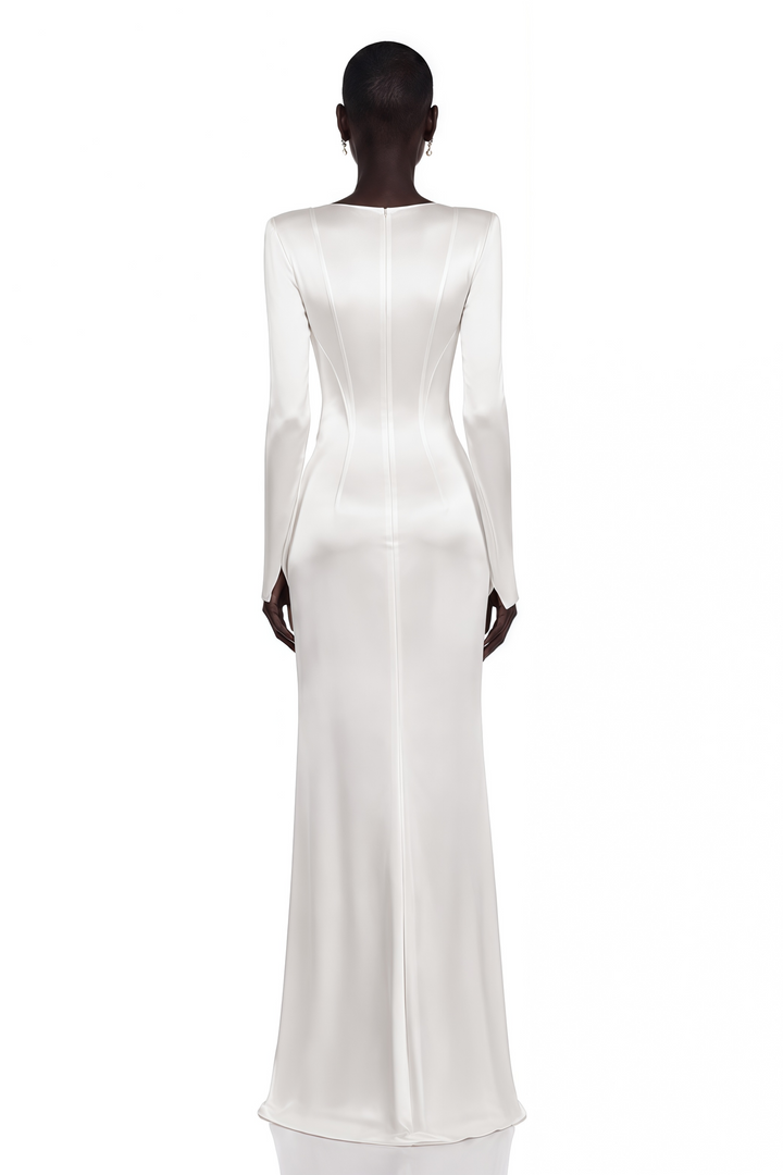Kathy | Women's Belisent White Long Sleeve Ruched Maxi Dress