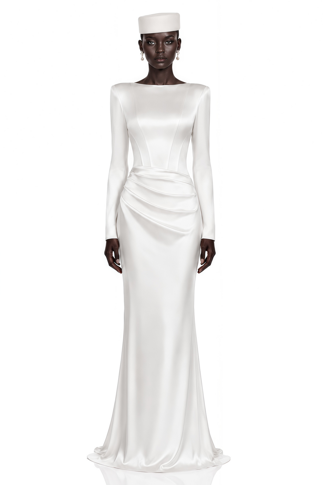 Kathy | Women's Belisent White Long Sleeve Ruched Maxi Dress