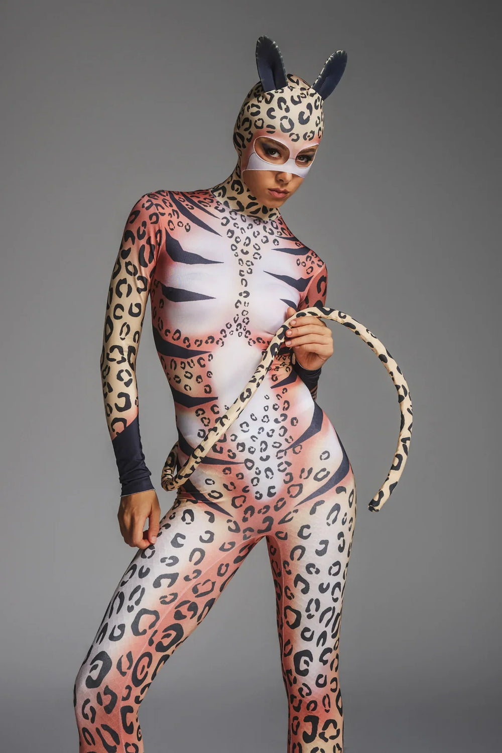 Ayleth | Women's Leopard Print Jumpsuit with Attached Face Mask - image 2