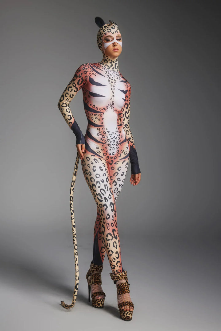 Ayleth | Women's Leopard Print Jumpsuit with Attached Face Mask - image 4