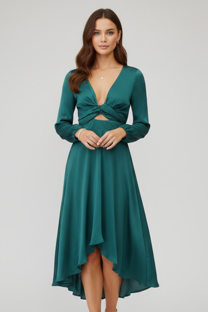 Nona | Women's Midi Dress with Front Tie