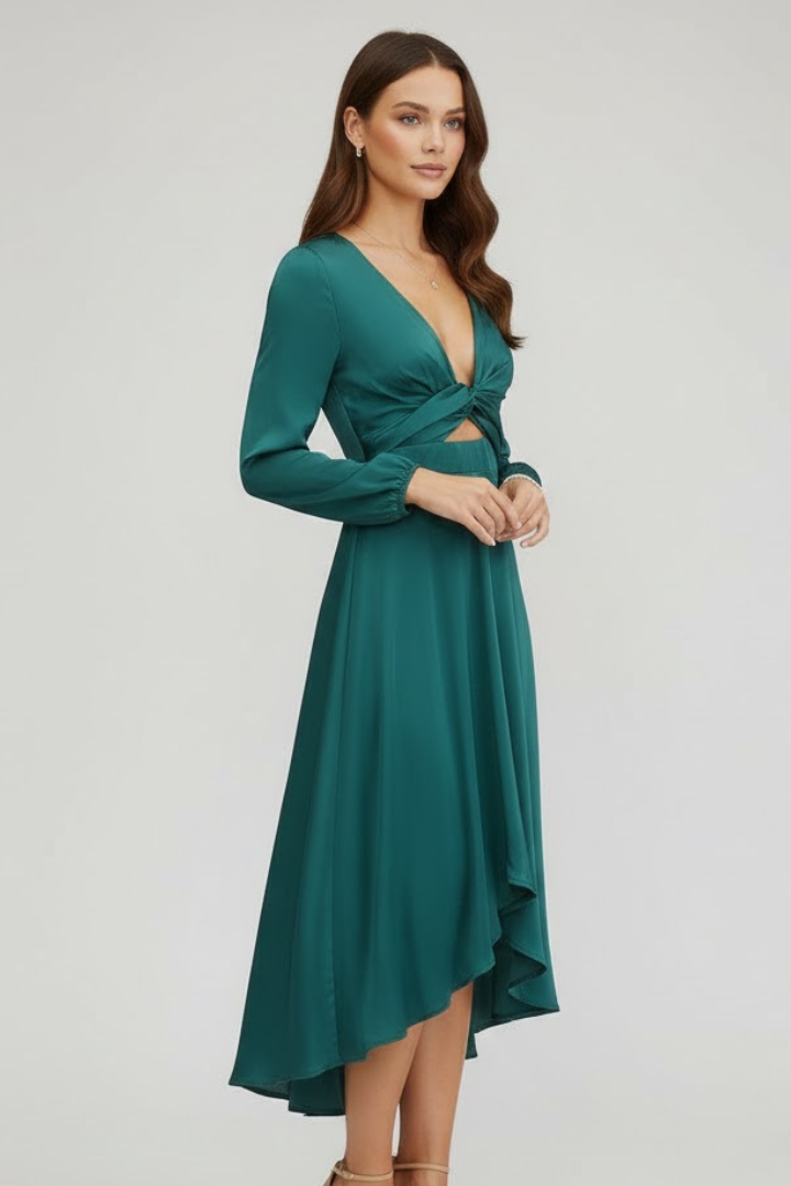 Nona | Women's Midi Dress with Front Tie