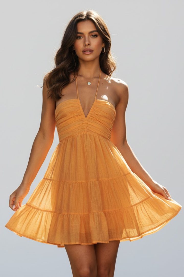 Mina | Women's Halter Mini Dress with Tiered Ruffle Skirt