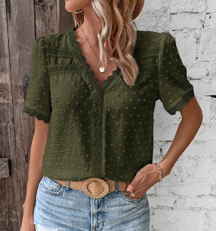 Aurelie | Women's Short Sleeve V-Neck Lace Blouse