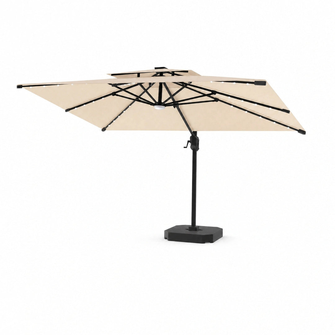 Flax | Cantilever Garden Parasol with Solar LED Lights, 360° Rotating Outdoor Umbrella 2.7 x 3.6m - image 11