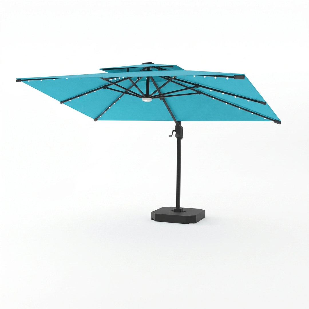Flax | Cantilever Garden Parasol with Solar LED Lights, 360° Rotating Outdoor Umbrella 2.7 x 3.6m - image 12
