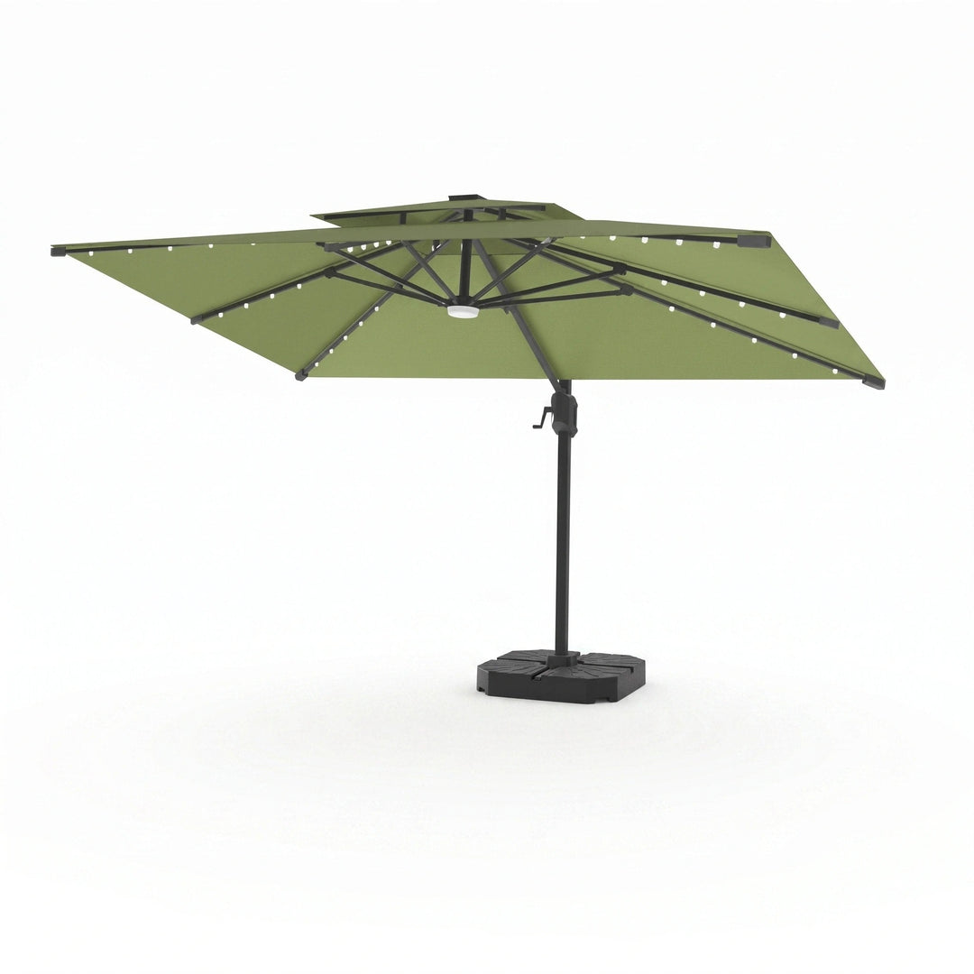 Flax | Cantilever Garden Parasol with Solar LED Lights, 360° Rotating Outdoor Umbrella 2.7 x 3.6m - image 14