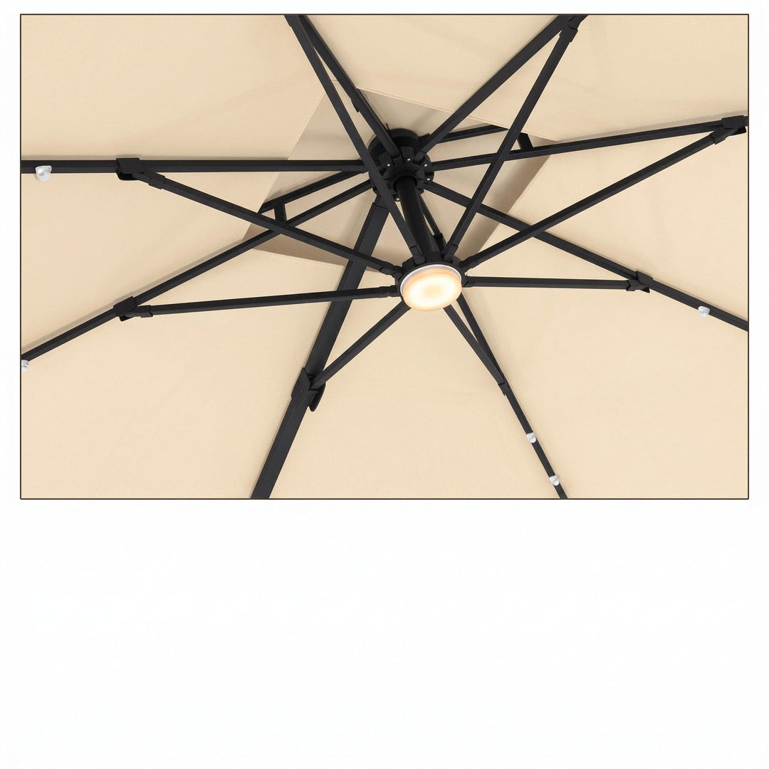 Flax | Cantilever Garden Parasol with Solar LED Lights, 360° Rotating Outdoor Umbrella 2.7 x 3.6m - image 16