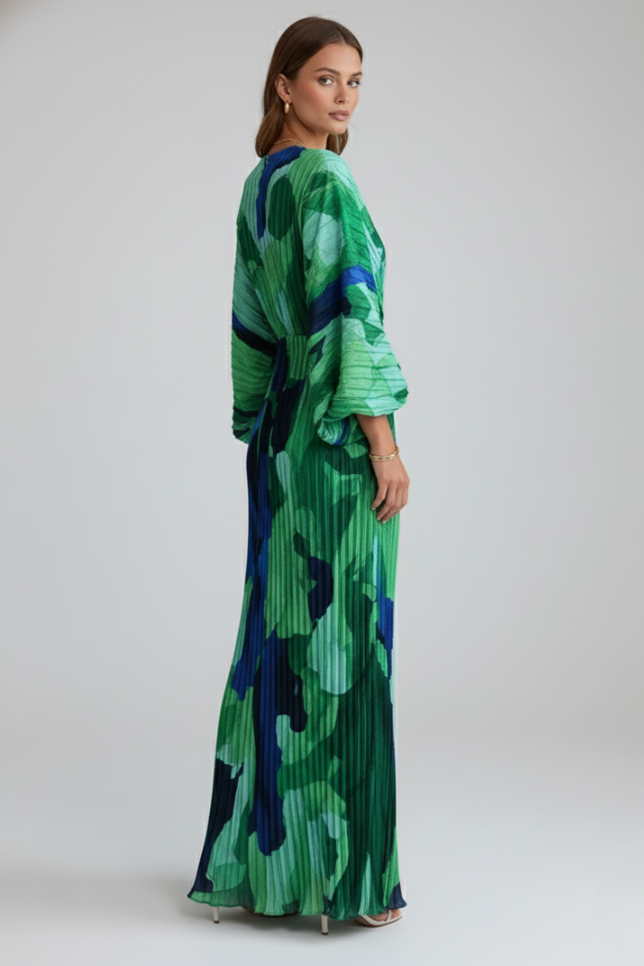 Maelys | Women's Long Dress with V-Neckline and Pleated Finish