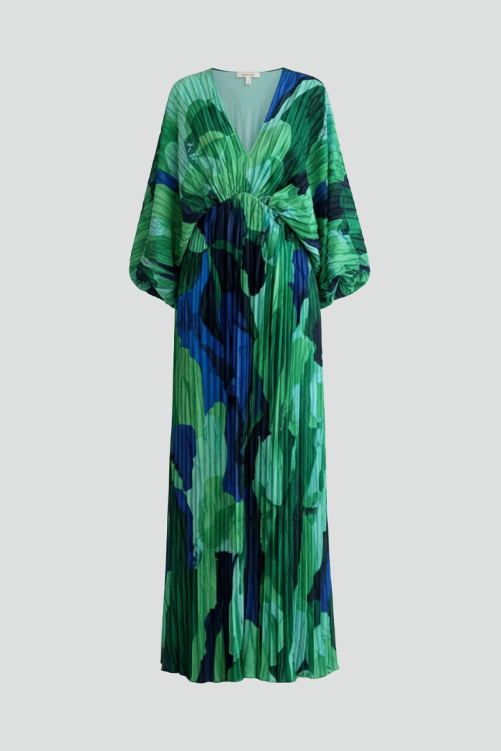 Maelys | Women's Long Dress with V-Neckline and Pleated Finish