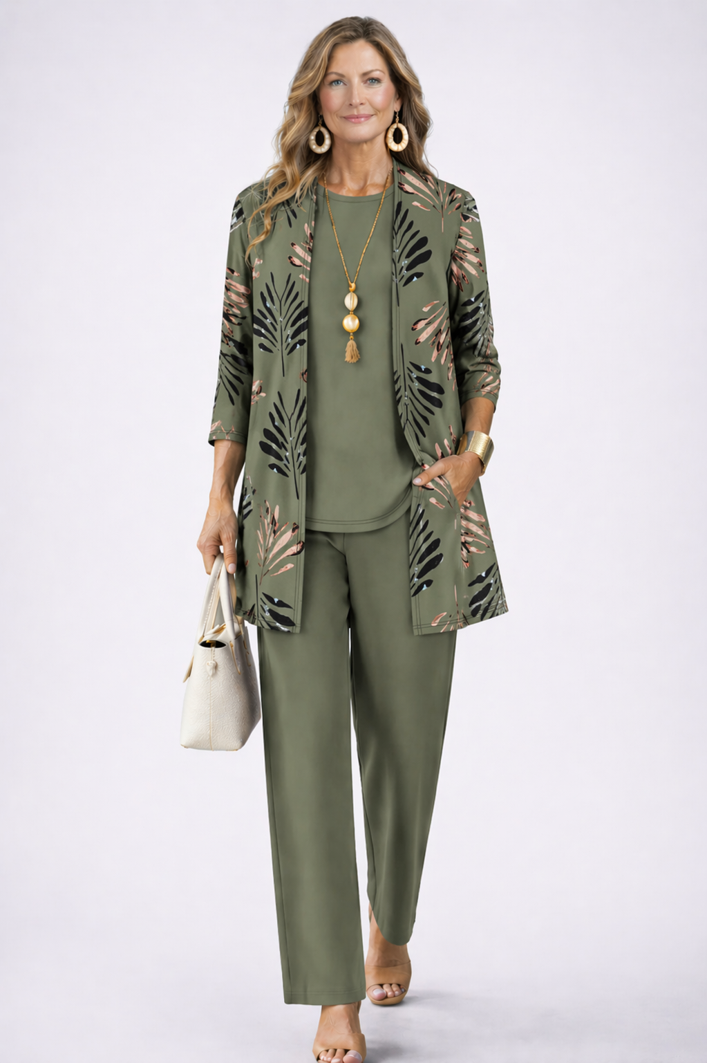 Iris | Women's Printed 3-Piece Trouser Set with Longline Cardigan