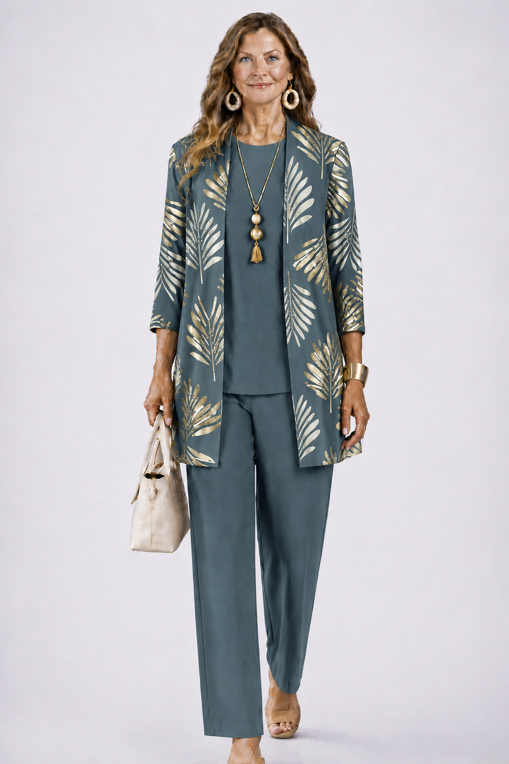 Iris | Women's Printed 3-Piece Trouser Set with Longline Cardigan