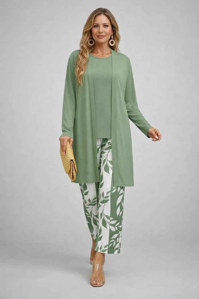 Iris | Women's Printed 3-Piece Trouser Set with Longline Cardigan