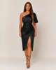 Tatiana | Women's One-Shoulder Cocktail Midi Dress with Draped Bodice and Side Split - image 5