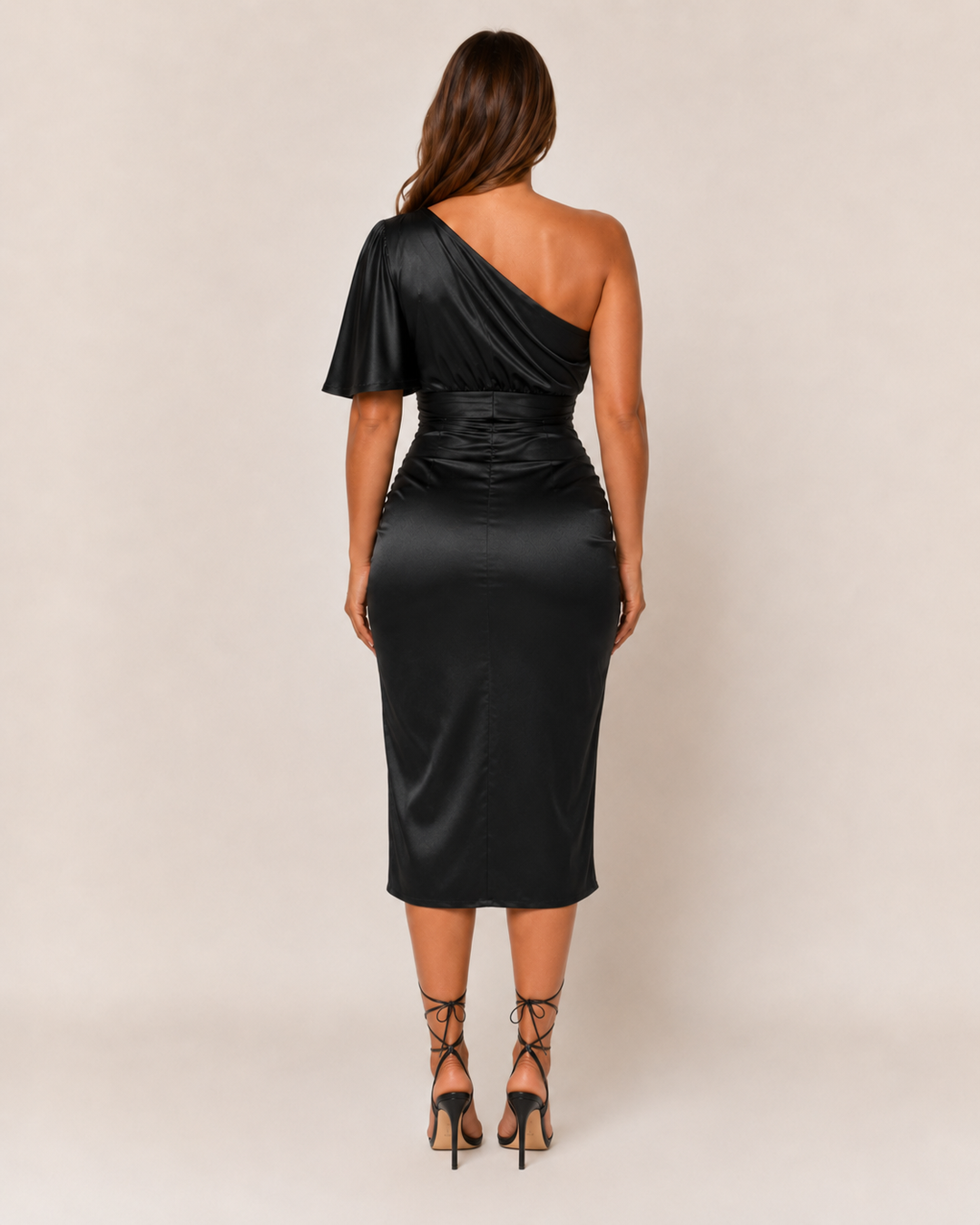 Tatiana | Women's One-Shoulder Cocktail Midi Dress with Draped Bodice and Side Split - image 7