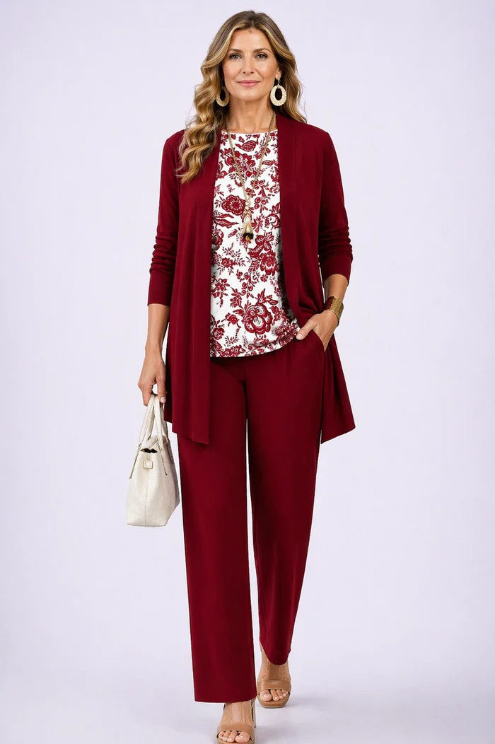 Iris | Women's Printed 3-Piece Trouser Set with Longline Cardigan